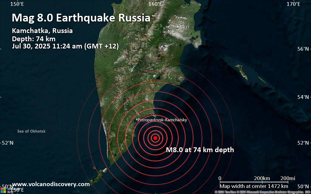 Rusia registra sismo de magnitud 8.7, el peor del mundo en 24 años.