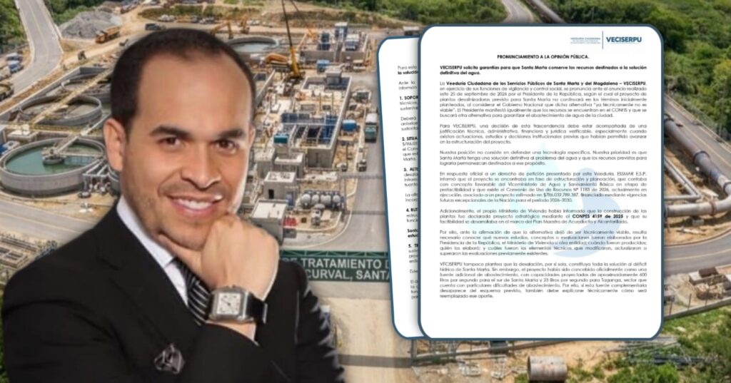 Santa Marta vuelve a quedar esperando el agua: Veeduría Ciudadana exige garantías y pone contra las cuerdas al Gobierno Nacional.